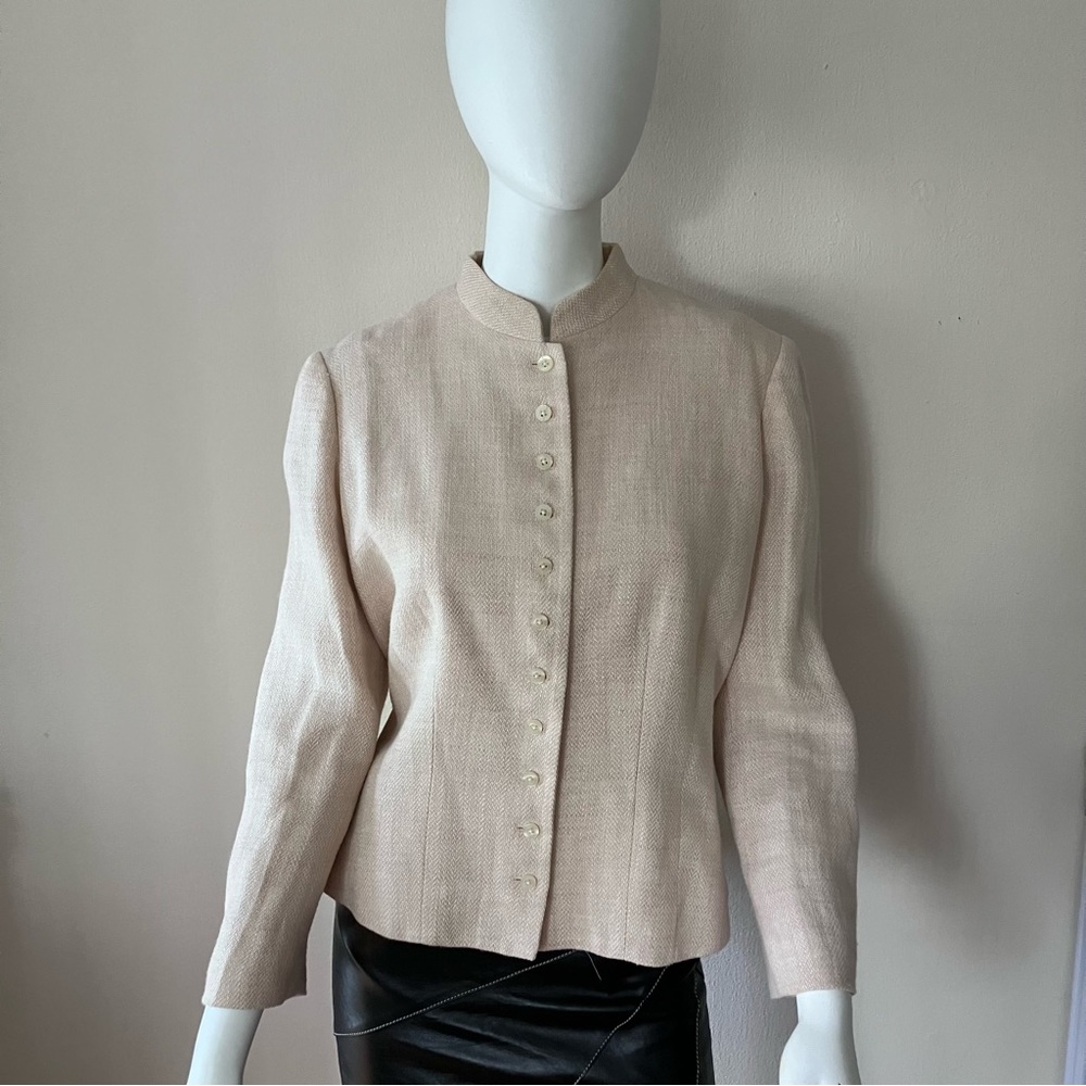 Like New Ralph Lauren pale pink linen button down blazer w/ Mandarin collar